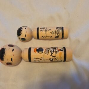 Vintage Traditional Japanese Kokeshi Dolls Set